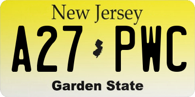 NJ license plate A27PWC