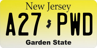 NJ license plate A27PWD