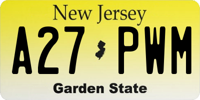NJ license plate A27PWM