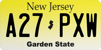 NJ license plate A27PXW