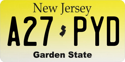 NJ license plate A27PYD