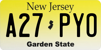 NJ license plate A27PYO