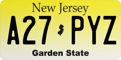NJ license plate A27PYZ
