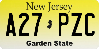 NJ license plate A27PZC