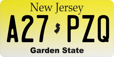 NJ license plate A27PZQ