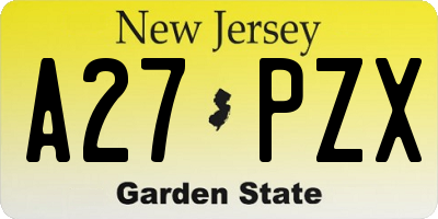 NJ license plate A27PZX