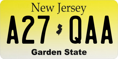 NJ license plate A27QAA