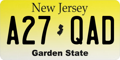 NJ license plate A27QAD