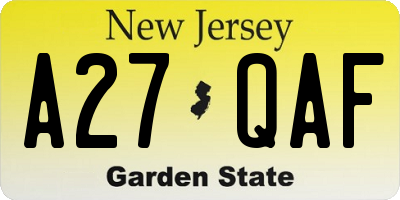 NJ license plate A27QAF