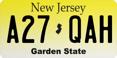 NJ license plate A27QAH