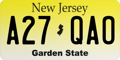 NJ license plate A27QAO