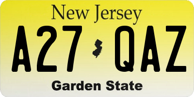 NJ license plate A27QAZ