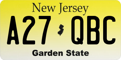 NJ license plate A27QBC