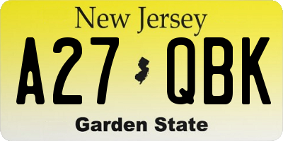 NJ license plate A27QBK