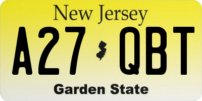 NJ license plate A27QBT