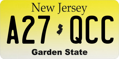 NJ license plate A27QCC