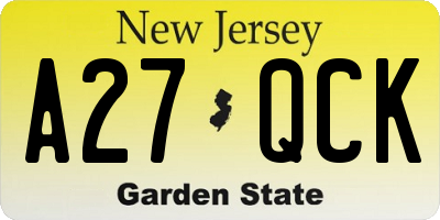 NJ license plate A27QCK