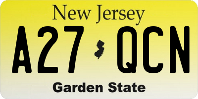 NJ license plate A27QCN