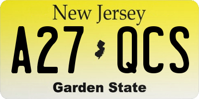 NJ license plate A27QCS