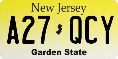 NJ license plate A27QCY