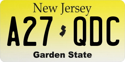 NJ license plate A27QDC