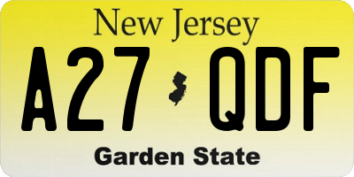 NJ license plate A27QDF