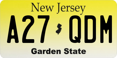 NJ license plate A27QDM