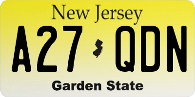 NJ license plate A27QDN
