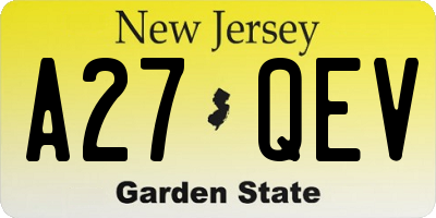 NJ license plate A27QEV