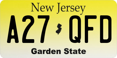 NJ license plate A27QFD
