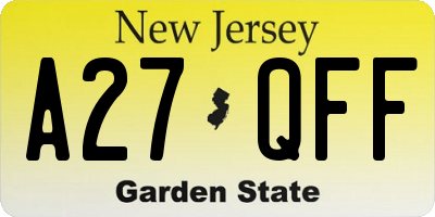 NJ license plate A27QFF