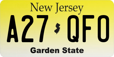 NJ license plate A27QFO