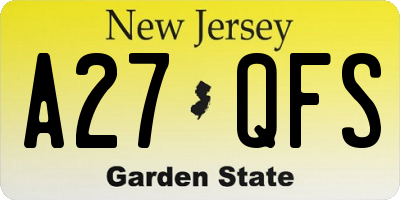 NJ license plate A27QFS