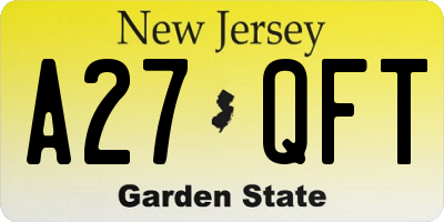 NJ license plate A27QFT