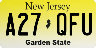 NJ license plate A27QFU