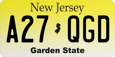 NJ license plate A27QGD