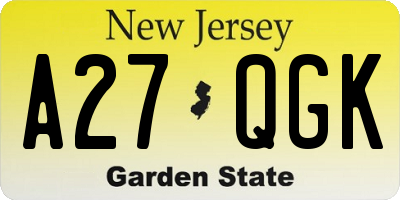 NJ license plate A27QGK