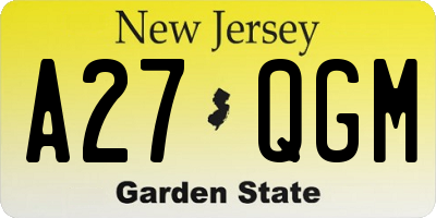 NJ license plate A27QGM