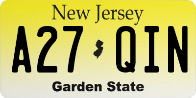 NJ license plate A27QIN