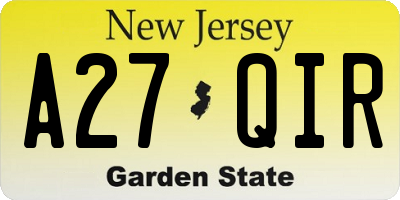 NJ license plate A27QIR