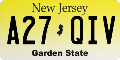 NJ license plate A27QIV