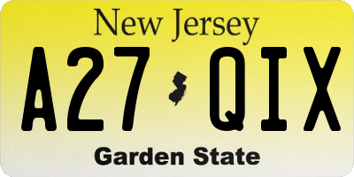 NJ license plate A27QIX