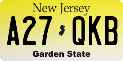 NJ license plate A27QKB