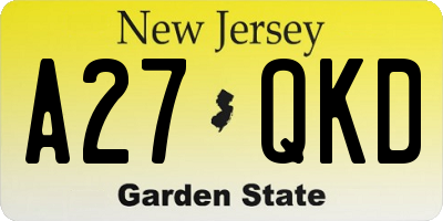 NJ license plate A27QKD