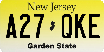 NJ license plate A27QKE