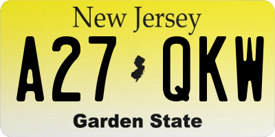 NJ license plate A27QKW