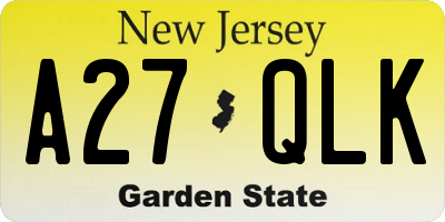 NJ license plate A27QLK