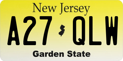 NJ license plate A27QLW