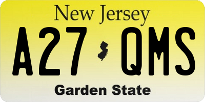 NJ license plate A27QMS