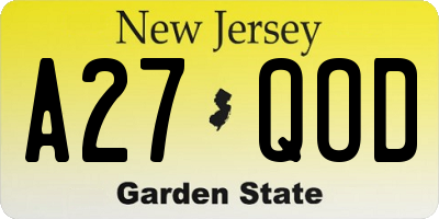 NJ license plate A27QOD